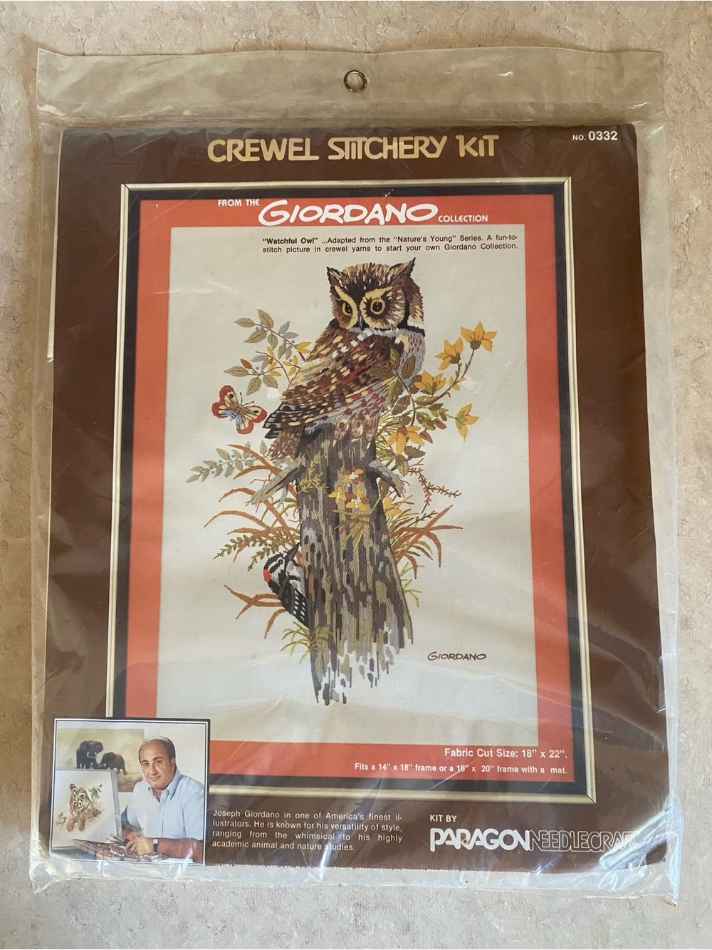 Rare New VTG 70s Watchful Owl Paragon Giordano Collection Crewel Stitchery Kit